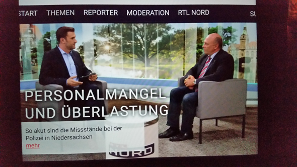 GdP-Landesvorsitzender Dietmar Schilff (re.) bei RTL-Nord-Moderator Alexander Gurgel  (Screenshot: RTL-Nord, 29.06.2016)