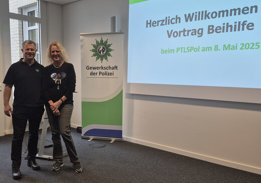 Stephan Vogt (BG PTLS Pol) und Referentin Ulrike Moll (PVAG / Signal Iduna) | © © GdP-BW 2025 - alle Rechte vorbehalten