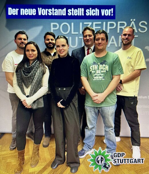 Der neue Vorstand: v.l. Dietmar Gernhard, Patricie König, Sinan Toksoy, Melissa Hennig, Tim Wolter, Alexander Bohn, Tobias Haarseim. Nicht auf dem Foto: Jan Quente | © © GdP-BW 2025 - alle Rechte vorbehalten | Vogt