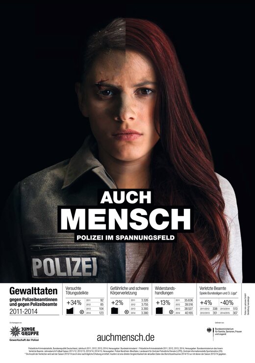 2011: Plakat zur Kampagne „Auch Mensch“ der JUNGEN GRUPPE (GdP) | © mm-pictures GmbH, Gestaltung: karadesign