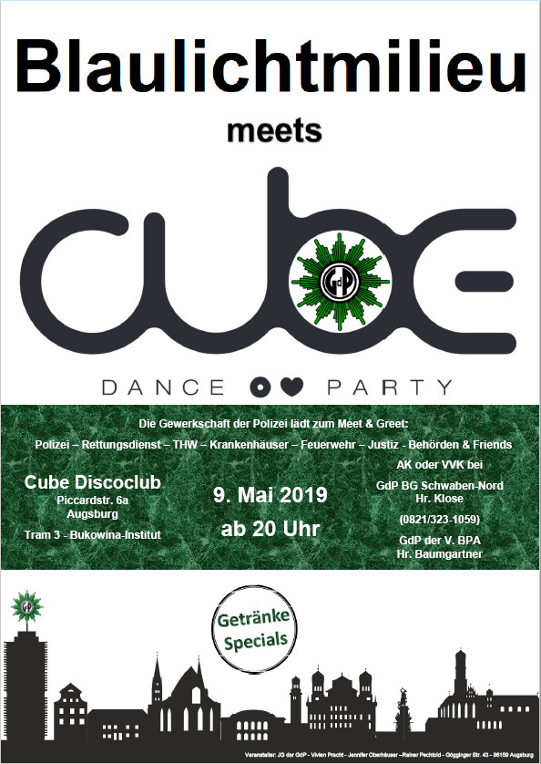 Blaulichtmilieu meets Cube Club am 09. Mai ab 20 Uhr in Augsburg